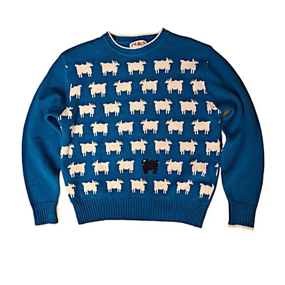 Vintage Women’s L Crew Neck Teal Green Black Sheep Sweater See Description - Picture 1 of 4